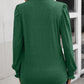 Ruched Notched Neck Puff Sleeve Smocked Wrist Blouse