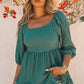 Smocked Three-Quarter Sleeve Peplum Blouse