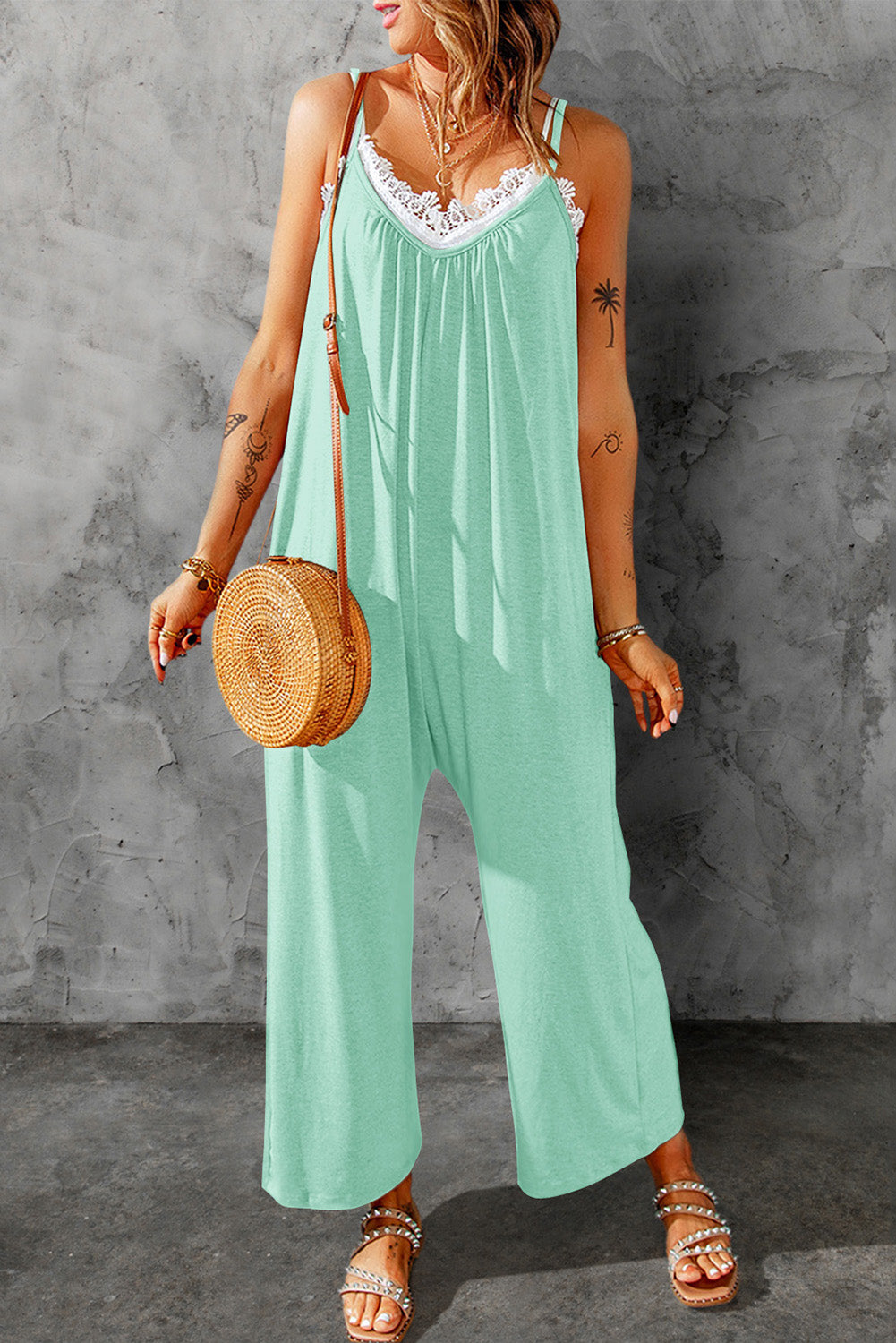 Spaghetti Strap Wide Leg Jumpsuit