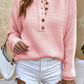 Round Neck Ribbed Button-Down Sweater