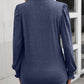 Ruched Notched Neck Puff Sleeve Smocked Wrist Blouse