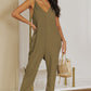 Spaghetti Strap Deep V Jumpsuit with Pockets