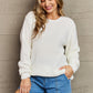 Zenana Cozy Season High Low Waffle Sweater Pullover in Ivory