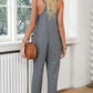 Spaghetti Strap Deep V Jumpsuit with Pockets