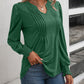 Ruched Notched Neck Puff Sleeve Smocked Wrist Blouse