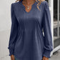 Ruched Notched Neck Puff Sleeve Smocked Wrist Blouse