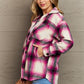 Zenana By The Fireplace Oversized Plaid Shacket in Magenta