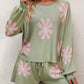 Floral Print Raglan Sleeve Knit Top and Tie Front Sweater Shorts Set