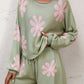 Floral Print Raglan Sleeve Knit Top and Tie Front Sweater Shorts Set
