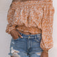 Floral Frill Trim Smocked Off-Shoulder Top