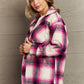 Zenana By The Fireplace Oversized Plaid Shacket in Magenta