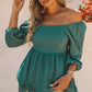 Smocked Three-Quarter Sleeve Peplum Blouse