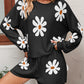 Floral Print Raglan Sleeve Knit Top and Tie Front Sweater Shorts Set