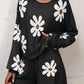 Floral Print Raglan Sleeve Knit Top and Tie Front Sweater Shorts Set