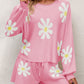 Floral Print Raglan Sleeve Knit Top and Tie Front Sweater Shorts Set