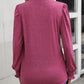 Ruched Notched Neck Puff Sleeve Smocked Wrist Blouse
