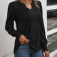Ruched Notched Neck Puff Sleeve Smocked Wrist Blouse