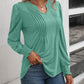Ruched Notched Neck Puff Sleeve Smocked Wrist Blouse