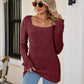 Square Neck Ribbed Long Sleeve T-Shirt